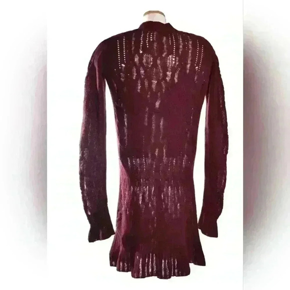 THEYSKENS THEORY Red Burgundy Wool Distressed Bell Sleeve 3/4 Length Dress - Picture 6 of 10